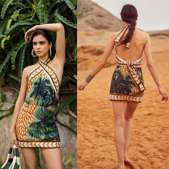 Johanna Ortiz Reminders Of Paradise Halter Mini Dress Multicolor Tropical 6 EUC - Picture 8 of 9